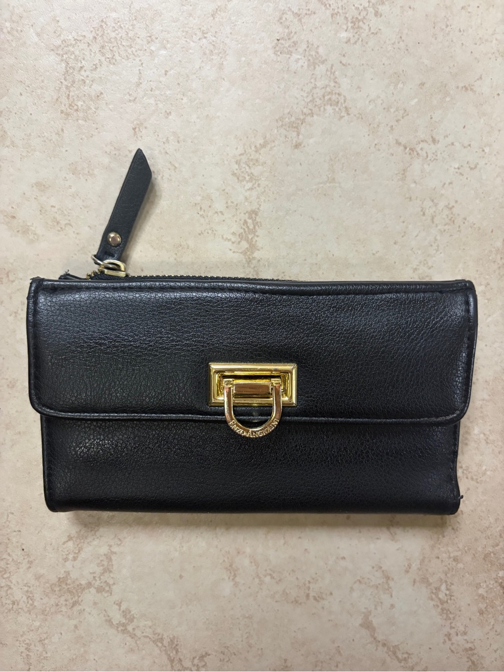 Enzo Angiolini Black Leather Wallet Clutch with Gold Hardware